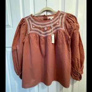 NWT Max Studio Boho Embroidered blouse Size XS